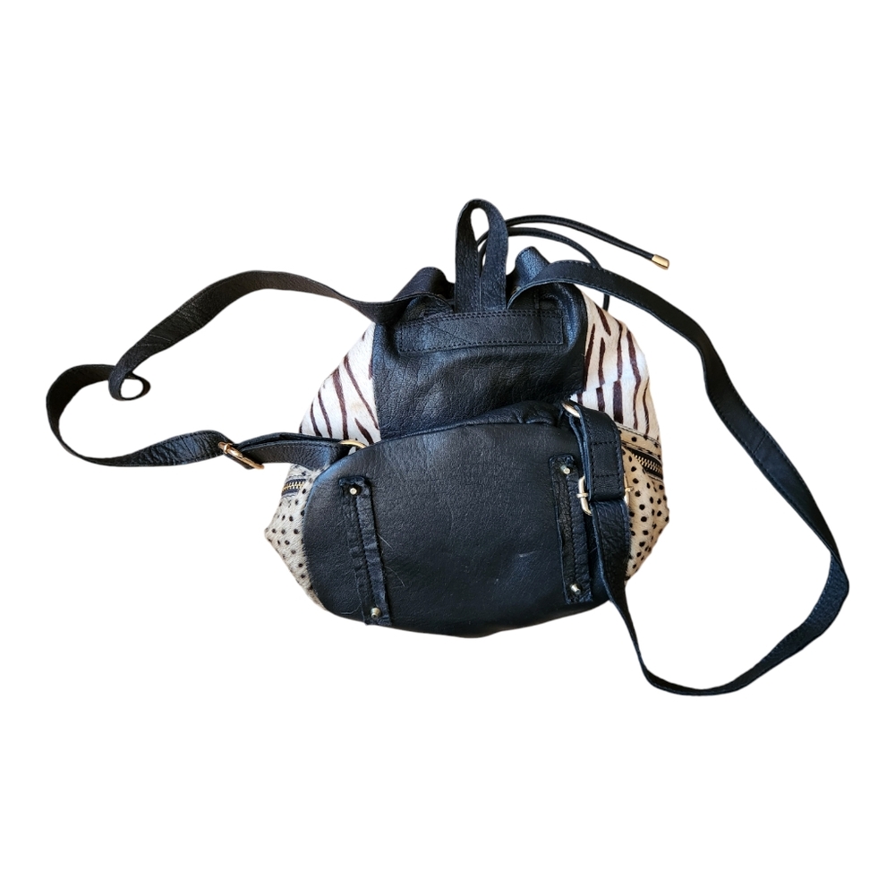 River Island Mini Backpack Black Cream Leather Cowhide Animal Zebra Bag Women's - Picture 5 of 8